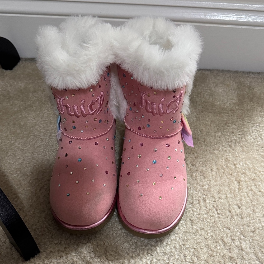 Juicy Couture Pink Faux Fur Gem-Accent Kids Winter Boots